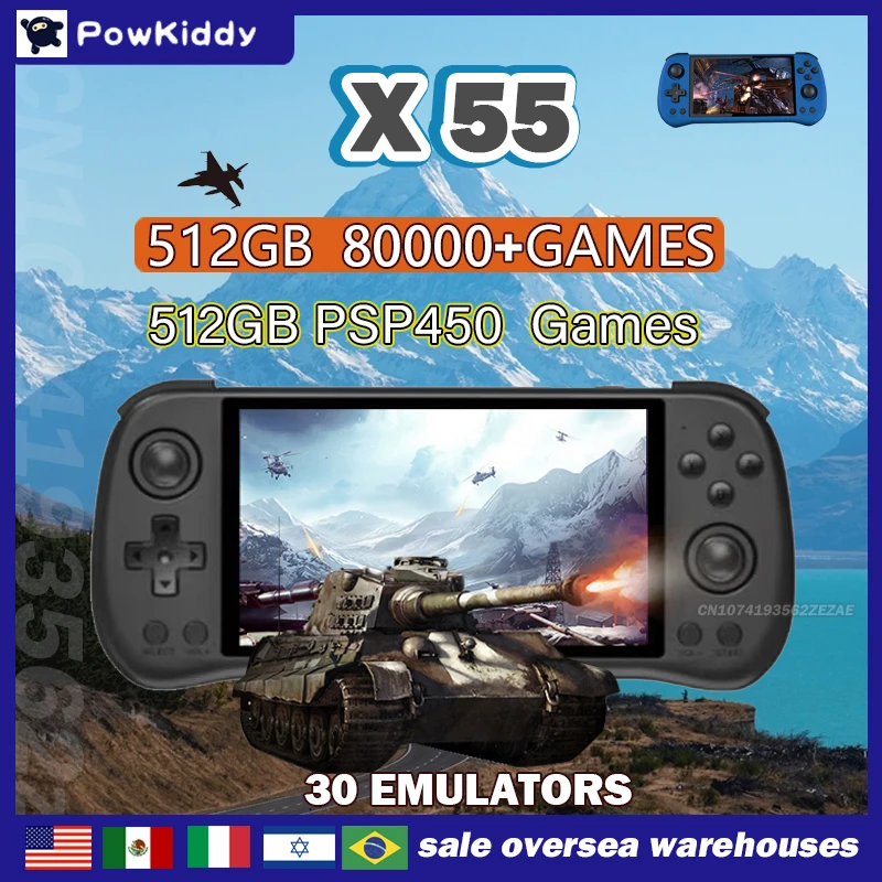 Retro Gaming Emulator Console - 80000Games 512G POWKIDDY X55 5.5 بوصة