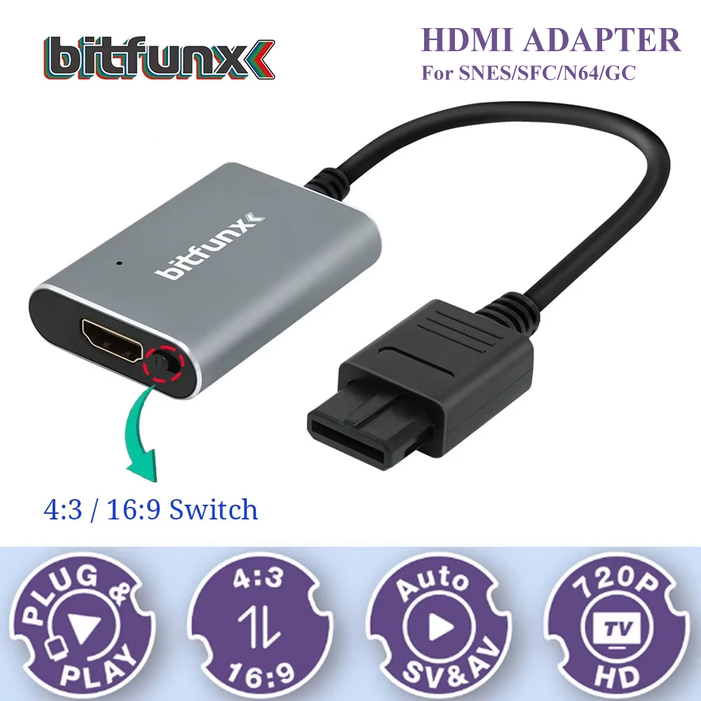 Retro Gaming Emulator Console - محول فيديو Bitfunx 720P Svideo /