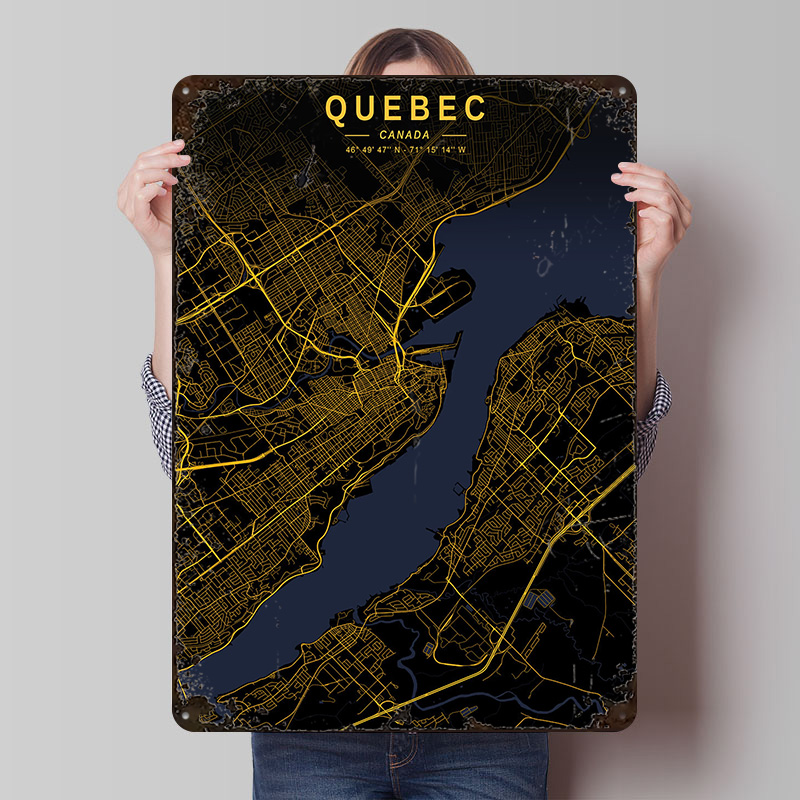 Retro Gaming Quebec - لوحة معدنية مخصصة بتصميم خريطة كيبيك