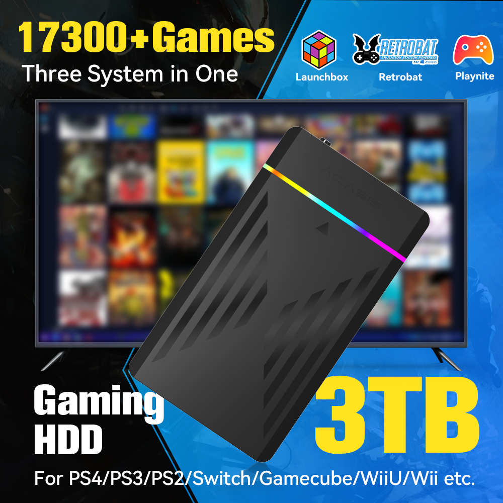 Retro Gaming Hdd - 3 تيرابايت محمول للألعاب HDD LaunchBox/Retrobat/Playnite